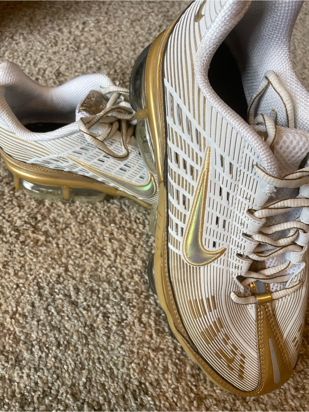 Nike Women's White and Gold VaporMax-Inspired Running Shoes